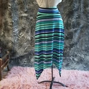 Knit skirt, zig-zag hem, blue stripes, sz s